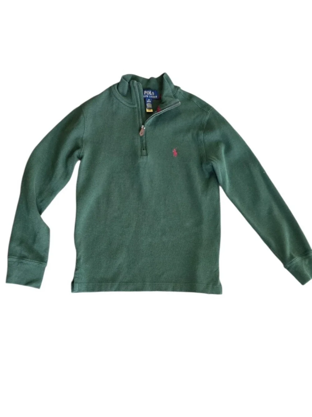 Polo Ralph Lauren Boys Estate Rib Quarter Zip Pullover Sweater Green Siz M 10-12